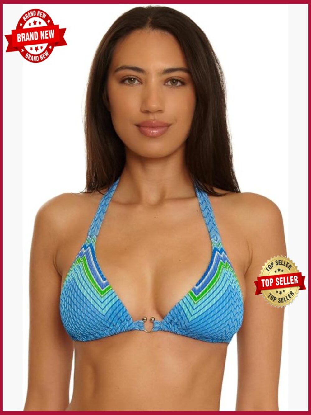 Triangle Bikini Top, Adjustable Tie Back, Removable Cups, Zig Zag Stripe Print,